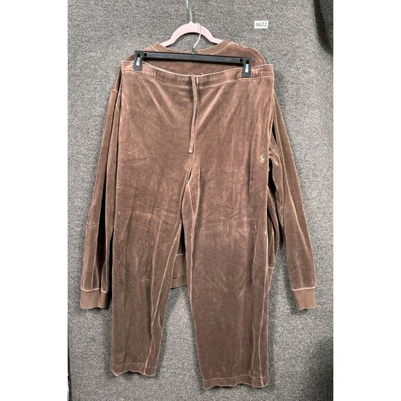 Polo Ralph Lauren Velour Sweat Set Mens XL Top L Pants Brown Crewneck Pony Logo - Picture 3 of 16